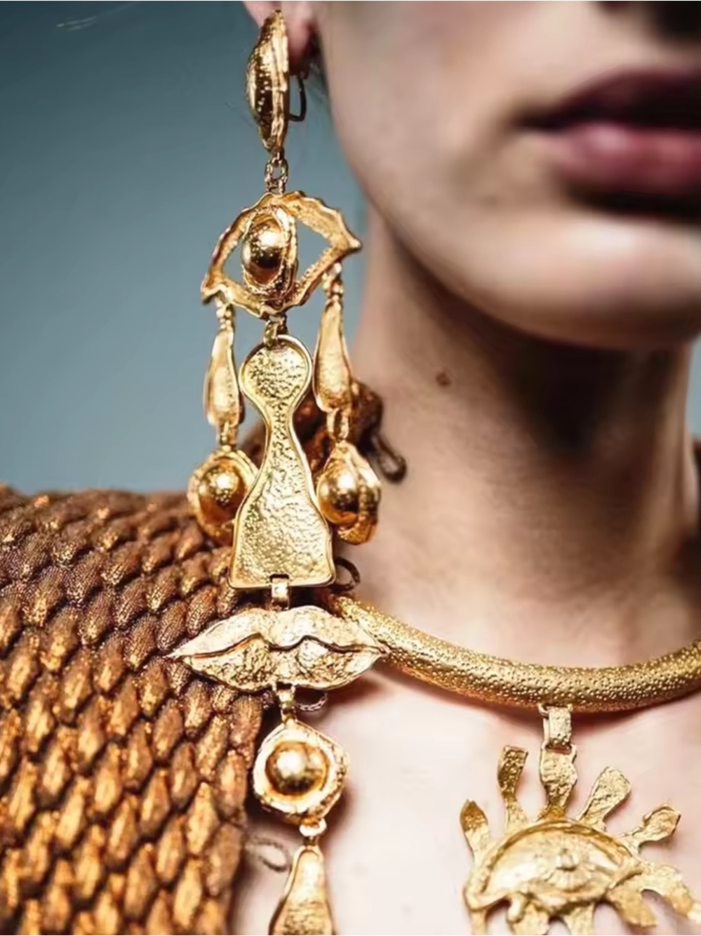 Gold Sculptural Drop Earrings - Picture 3 of 7
